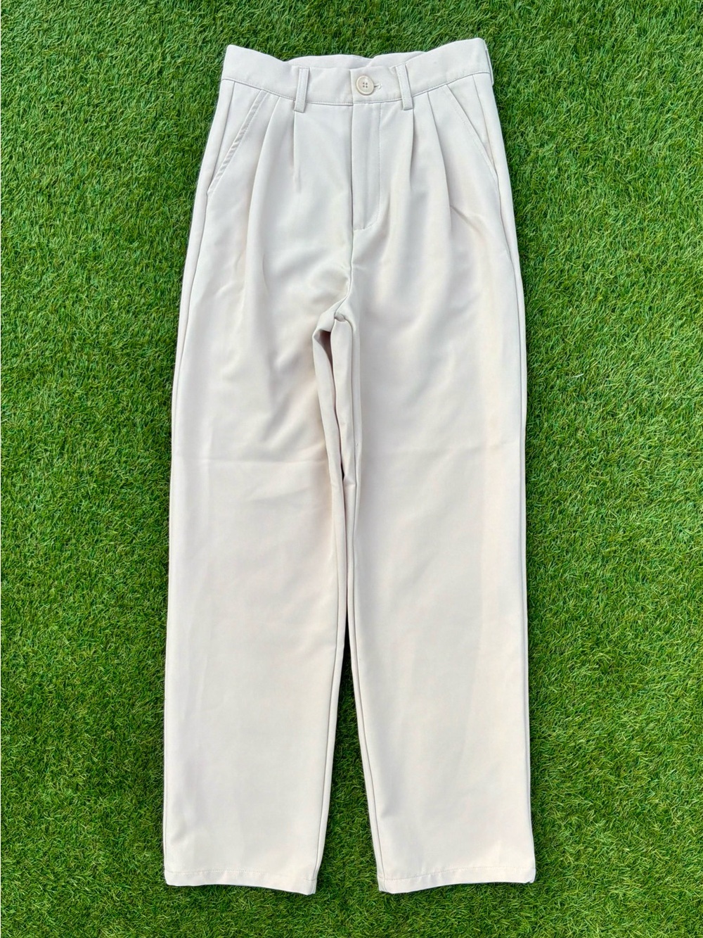 DAZY Beige High Waisted Pleated Trousers Small